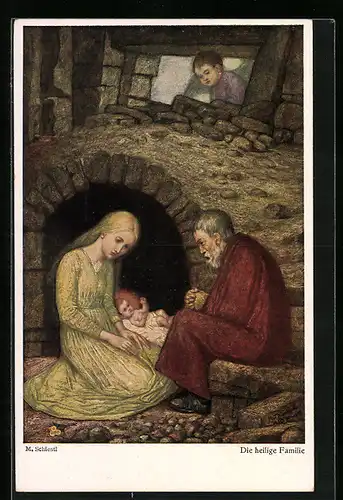 Künstler-AK Matthäus Schiestl: Maria und Josef mit Jesus Christus