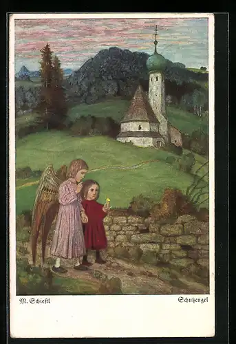 Künstler-AK Matthäus Schiestl: Schutzengel mit Kind