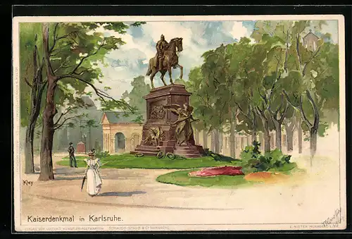 Künstler-AK Heinrich Kley: Karslruhe, Das Kaiserdenkmal im Park