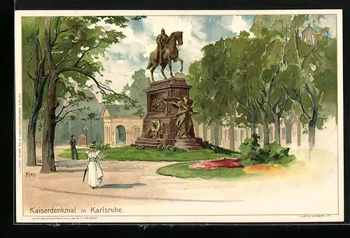 Künstler-AK Heinrich Kley: Karslruhe, Das Kaiserdenkmal im Park