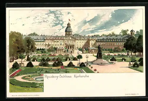 Künstler-AK Heinrich Kley: Karlsruhe, Residenz Schloss, Ansicht mit Park