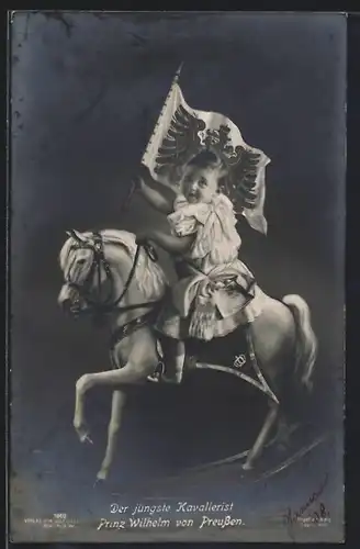 AK Prinz Wilhelm mit Fahne auf einem Schaukelpferd