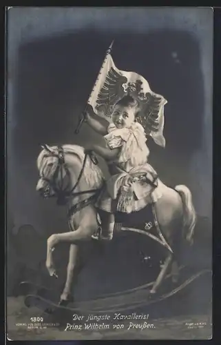 AK Prinz Wilhelm mit Fahne auf einem Schaukelpferd