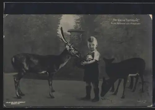 AK Prinz Wilhelm in Lederhose als Tierfreund mit Hirschen