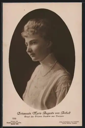 AK Prinzessin Marie Auguste von Anhalt mit Perlenkette