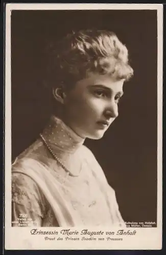 AK Prinzessin Marie Auguste von Anhalt als junge Frau mit Perlenkette