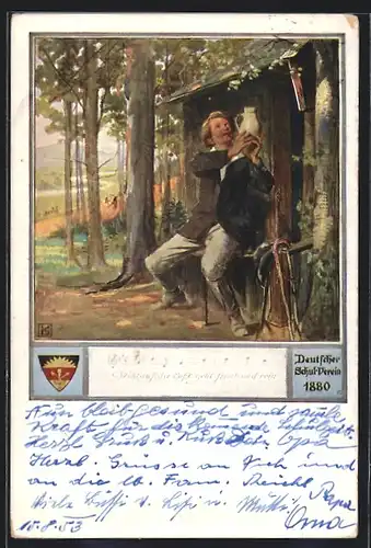 Künstler-AK Karl Friedrich Gsur, Deutscher Schulverein Nr. 556: Wohlauf, die Luft geht frisch und rein