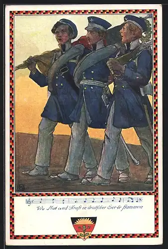 Künstler-AK Karl Friedrich Gsur: Deutscher Schulverein Nr.369: Lied: Wo Mut & Kraft in deutscher Seele flammen
