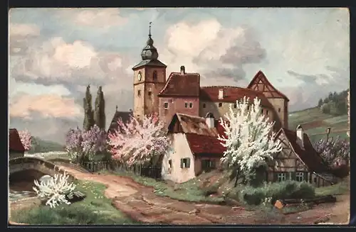 Künstler-AK Theo Stroefer Serie Nr. 1142: Idyllische Dorfansicht mit Kirche
