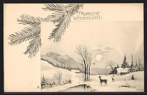 Künstler-AK Theo Stroefer Serie Nr. 5: Winterliche Idylle mit Rehen