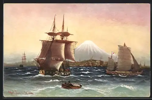 Künstler-AK Theo Stroefer Serie Nr. 727: Yokohama, Ortsansicht mit Schiffen