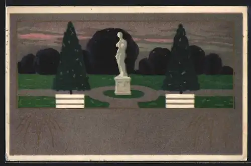 Künstler-AK Theo Stroefer Serie Nr. 686: Parkanlage mit Statue