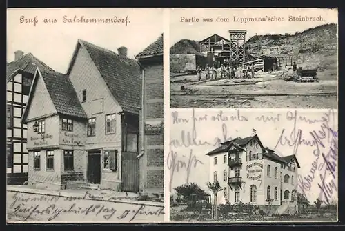 AK Salzhemmendorf, Gasthaus Zum Alten Kruge, Pensionat Fröbel, Partie auf dem Lippmann Steinbruch