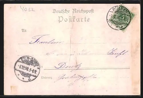Lithographie Dülken, Gloria Tibi Dülken, Rathaus, Kirche mit Kaiser-Wilhelm-Denkmal