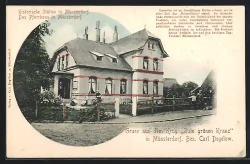 AK Münsterdorf, Gasthaus Zum grünen Kranz von Carl Degelow und Pfarrhaus