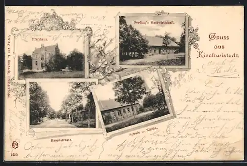 AK Kirchwistedt, Oerding`s Gasthaus, Schule und Kirche, Pfarrhaus