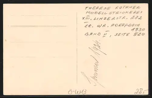 AK Wien, Mech. Strickerei v. Resi Ruthner, Linzerstrasse 272