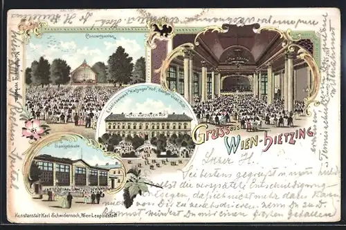 Lithographie Wien-Hietzing, Concertgarten, Saalgeböude, Concert u. Ballsaal