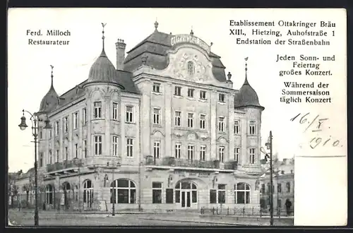 AK Wien, Hietzing, Etablissement Ottakringer Bräu, Inh. Ferd. Milloch, Auhofstrasse 1