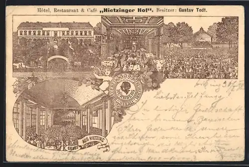 Lithographie Wien, Hotel, Restaurant & Café Hietzinger Hof, Bes. Gustav Todt