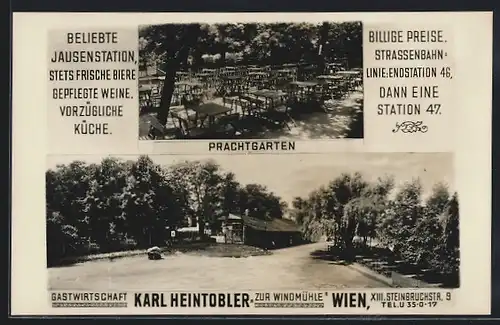 AK Wien, Gasthaus Karl Heintobler zur Windmühle, Steinbruchstrasse 9