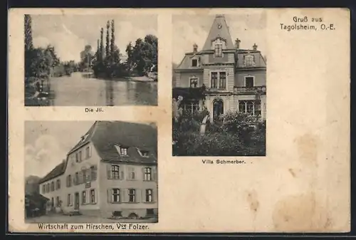 AK Tagolsheim, Wirtschaft zum Hirschen v. Vve. Folzer, Villa Schmerber