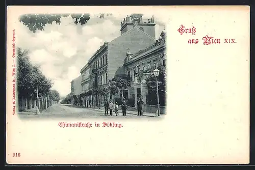 AK Wien-Döbling, Chimanistrasse mit Passantengruppe