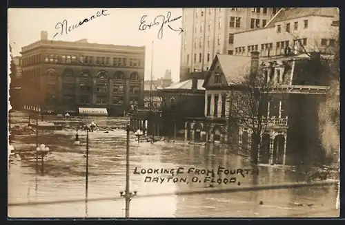 Foto-AK Dayton, OH, Looking from Fourth, Flood, Hochwasser