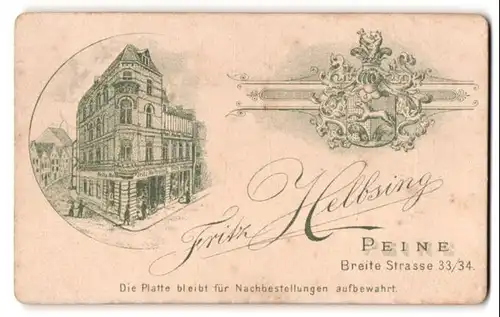 Fotografie Fritz Helbsing, Peine, Ansicht Peine, Breite Str. 33 /34, Wappen nebst dem Ateliersgebäude