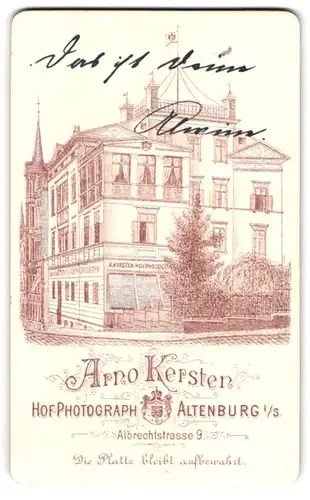 Fotografie Arno Kersten, Altenburg i. S., Albrechtstr. 9, Ansicht Altenburg i. S., das Ateliersgebäude mit Werbeaufdruck