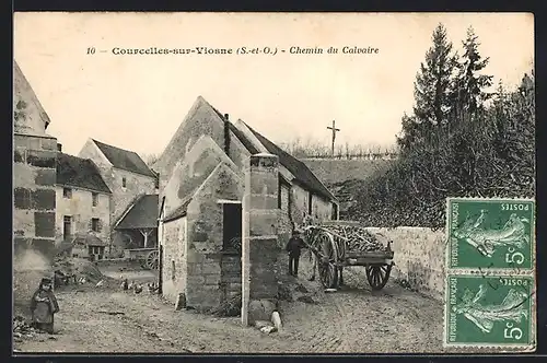 AK Courcelles-sur-Viosne, Chemin du Calvaire