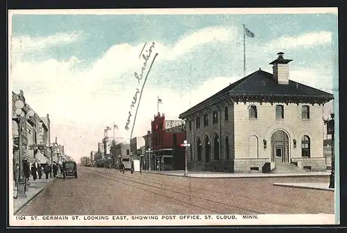AK St. Cloud, MN, St. Germain St. looking East, showing Post Office