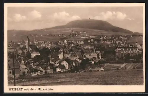 AK Weipert / Vejprty, Panoramaansicht mit Dorfkirche und Bärenstein