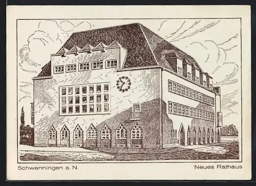 Künstler-AK Schwenningen a. N., Gewerbe-Ausstellung 1927, Neues Rathaus