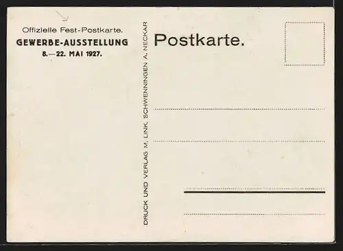 Künstler-AK Schwenningen a. N., Gewerbe-Ausstellung 1927, Neues Rathaus