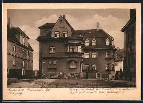 AK Reichenbach, Strassenpartie mit Haus und Spaziergänger, Rosenplatz