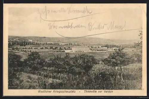AK Thierville vor Verdun, Westlicher Kriegsschauplatz, Ortsansicht aus der Vogelschau