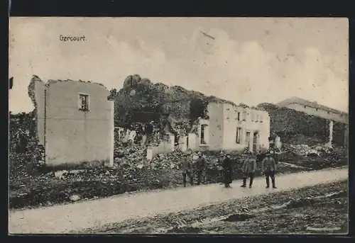 AK Gercourt, vom Krieg zerstörte Häuser