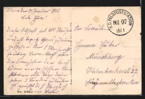 AK Gercourt, vom Krieg zerstörte Häuser