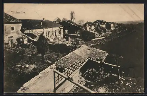AK Woinville, Blick von oben auf die zerstörte Ortschaft