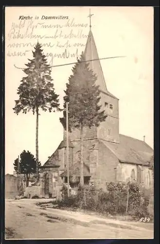 AK Dammvillers, Strassenpartie an der Kirche