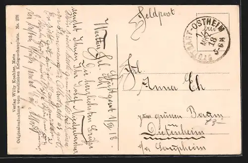 AK Heudicourt, Strassenpartie an der Kirche