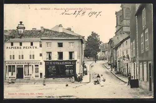 AK Stenay, Place de la Fontaine et Rue Chanzy