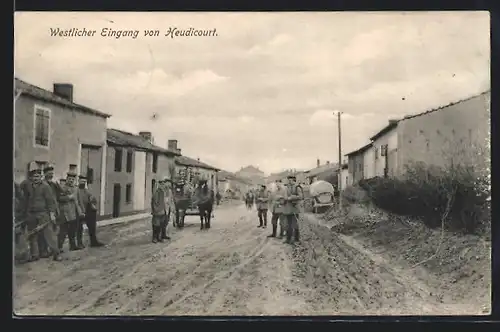 AK Heudicourt, Westlicher Eingang mit Soldaten