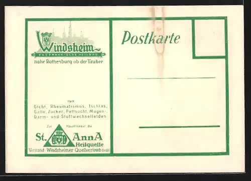 AK Bad Windsheim, Windsheimer Quellvertrieb GmbH, Tafelwasser der St. Anna Heilquelle, Teilansicht mit Kirche, Wappen