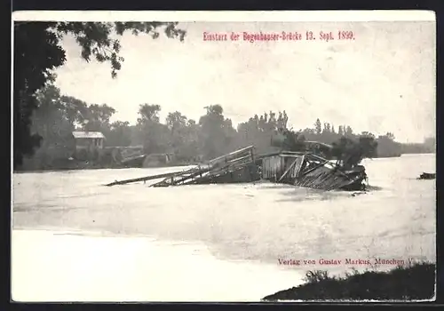 AK München-Bogenhausen, Einsturz der Bogenhauser-Brücke 1899, Katastrophe