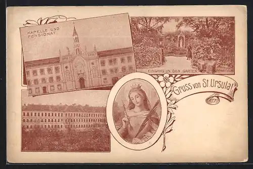 AK St. Ursula, Kapelle und Pensionat, Eingang in den Garten, Schulhaus