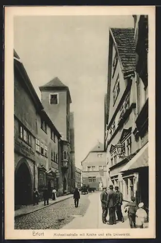 AK Erfurt, Michaelisstrasse mit Kirche und alter Universität