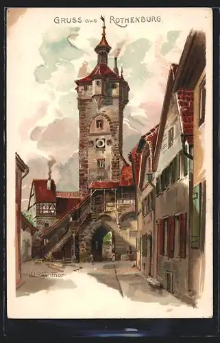 Lithographie Rothenburg, Strassenpartie am Klingerthor