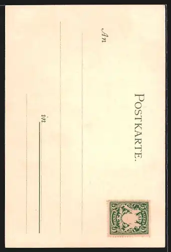 Lithographie Starnberger-See, Blick zum Bismarck-Thurm